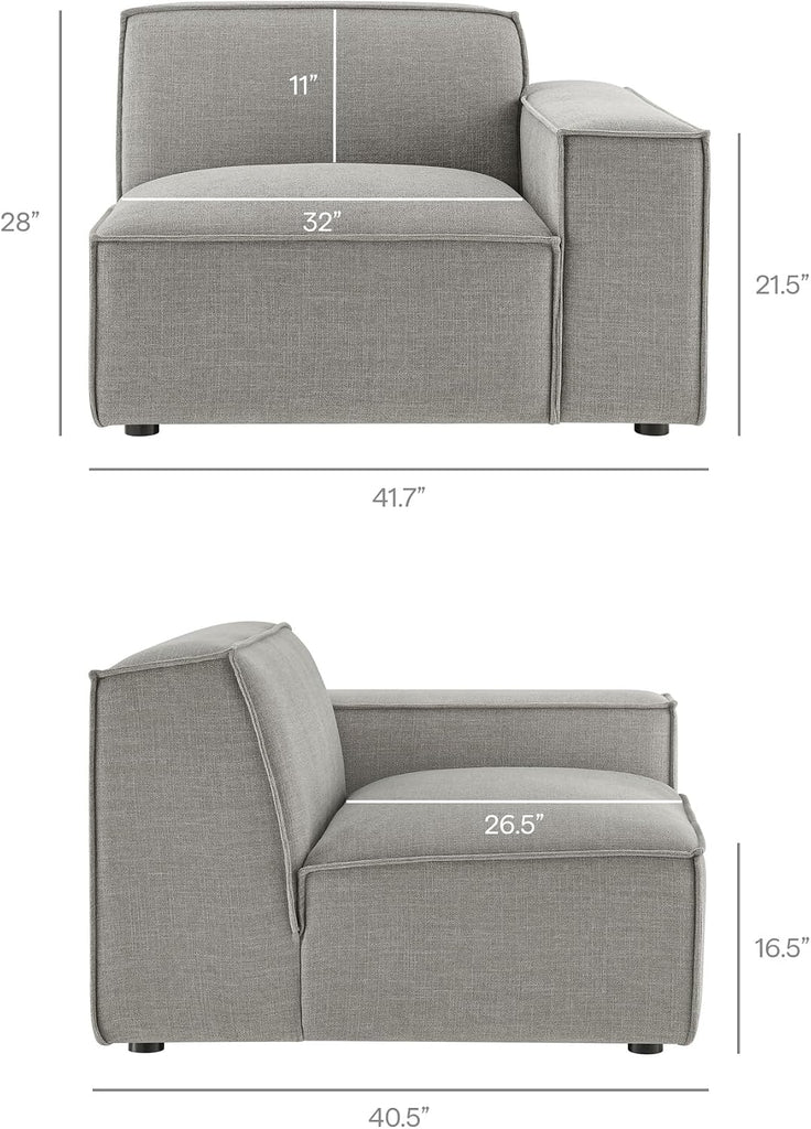 Restore Performance Fabric Upholstered 4-Piece Modular Sofa Set with Ottoman in Pewter - Low Profile Sectional Sofa
