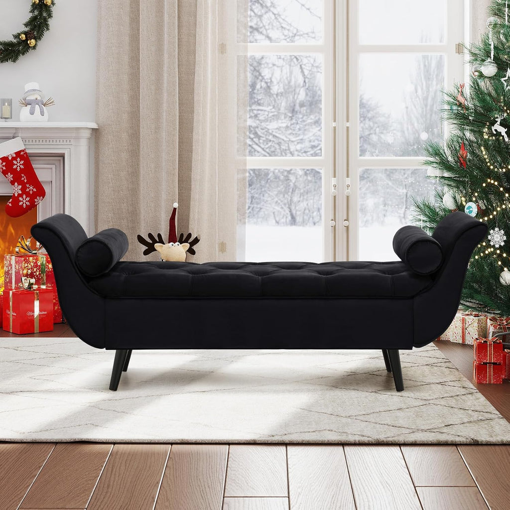 Storage Bench , 65" End of Bed Bench King Size, Comfy Velvet Tufted Upholstered Window Bench Indoor, Foot of Bed