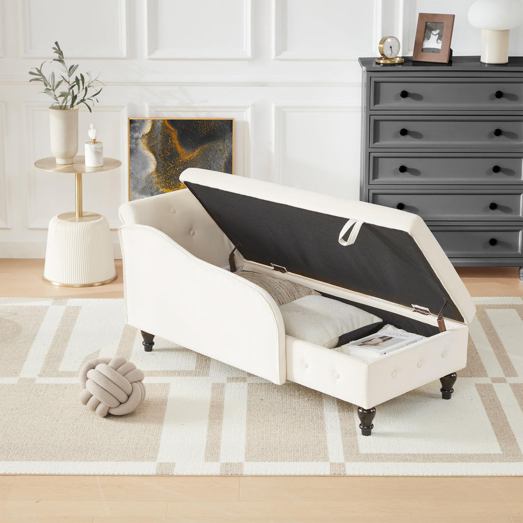 Left Chaise Lounge Indoor with Storage, Beige