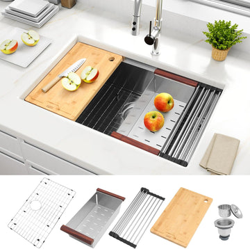 32 Inch Undermount Kitchen Sink, 32" x 19" Stainless Steel Kitchen Sink, Undermount Sinks, Handmade Deep Single Bowl