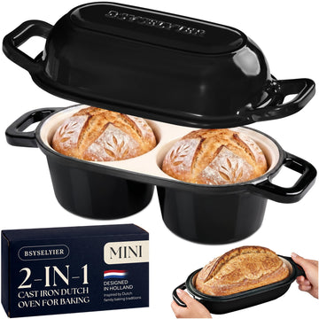 Mini Double Dutch Oven, Cast Iron Loaf Pan With Lid, Black