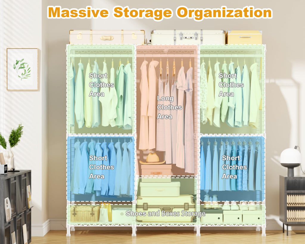 E14C Heavy Duty Closet Organizer System, Freestanding Clothing Racks for Hanging Clothes, Adjustable Garment Rack 58" W