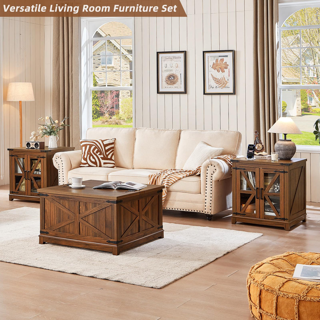 Farmhouse Coffee Table Set 3, End Table and Coffee Table