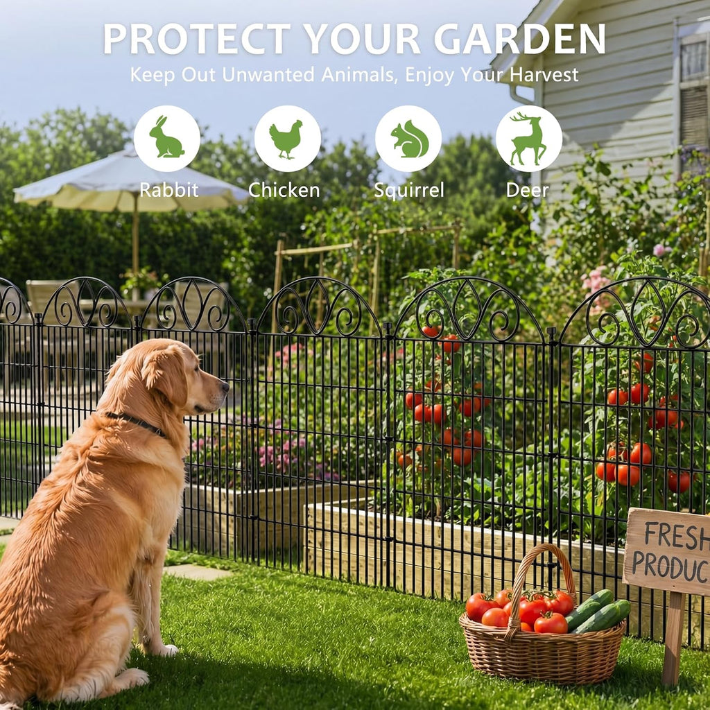 10 Panels No Dig Tall Garden Fence with Gate - 48" H X 26.25' L Rustproof Metal Dog Fence Outdoor for Yard