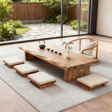 Japanese Floor Table, Live Edge Low Tatami Tea Table, Wood Color