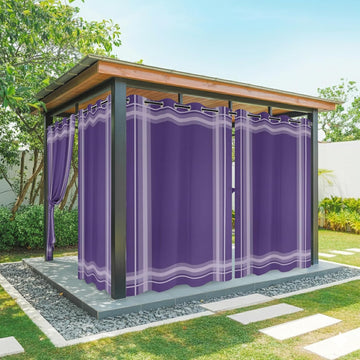 Minimalist Grid 2 Panels Outdoor Curtains , Rustic Modern Purple Stripe Curtains 54x84 inches Grommets Waterproof