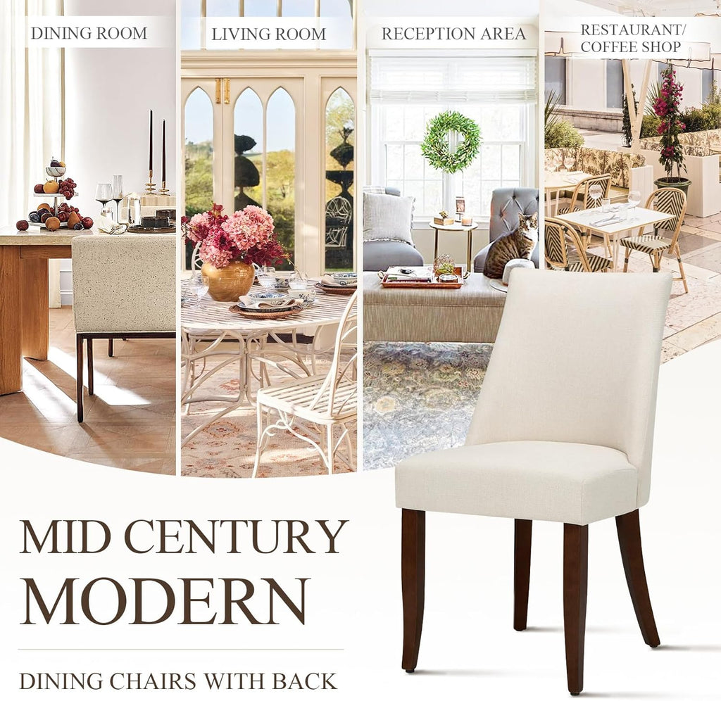 Upholstered Dining Chairs Set of 2, Mid Century Modern Kitchen Chairs with Back, Farmhouse Fabric Side Dining Room