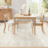 5x7 Washable Vintage Floral Area Rug, Low Pile Non-Slip Carpet for Bedroom Dining Room Beige