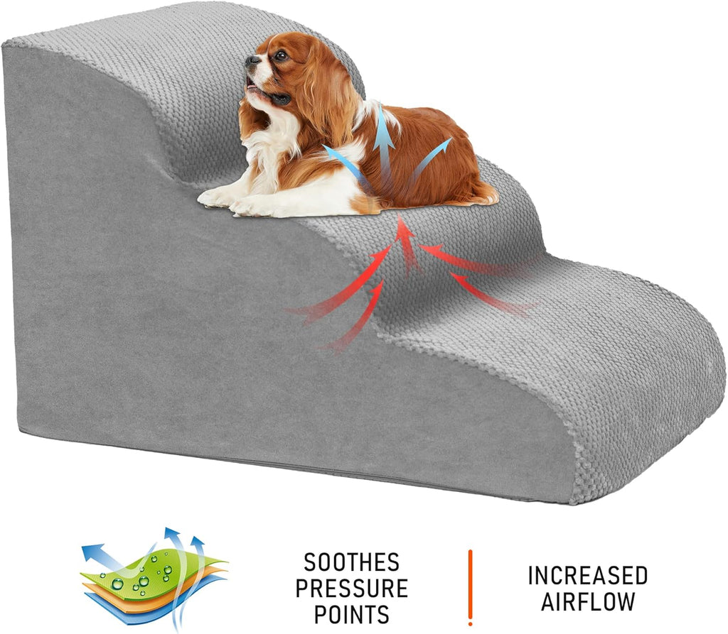 Dog Stairs for Small Dogs, 3 Tiers High Density Foam Dog Ramp, Extra Wide Non-Slip Pet Steps for High Beds Or Couch
