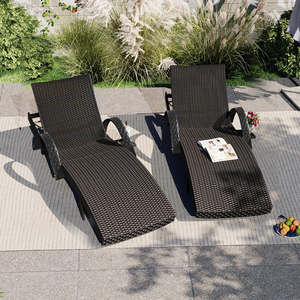 80'' Long Outdoor Wicker Chaise Lounge Chairs Set of 2