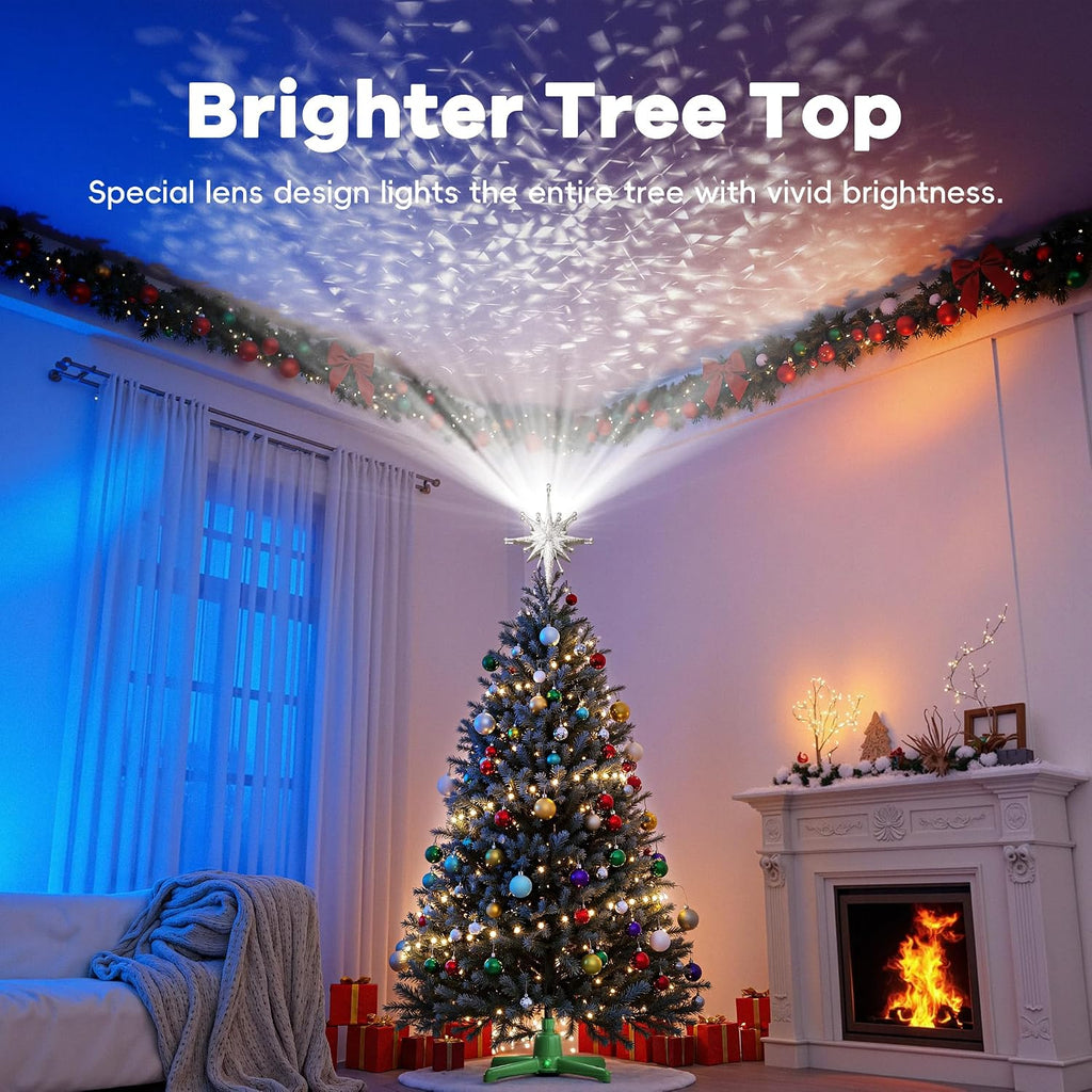 Christmas Tree Topper with Wide Coverage Light, Frosted Silver