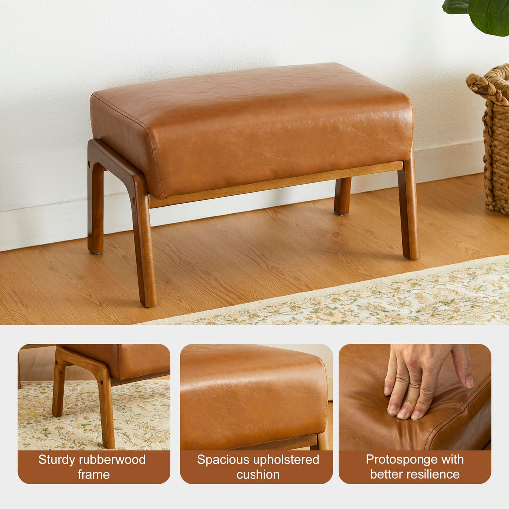 15.5"(H) Footrest Stool, Leatherette Ottoman, Accent Padded Sofa Foot Stool for Accent Chair, Wood Frame Foot Rest