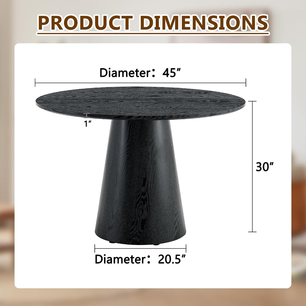Black Round Dining Table for 4-6, Modern Wood Kitchen Table, 45" Circle Dining Table with Pedestal for Kitchen,Living