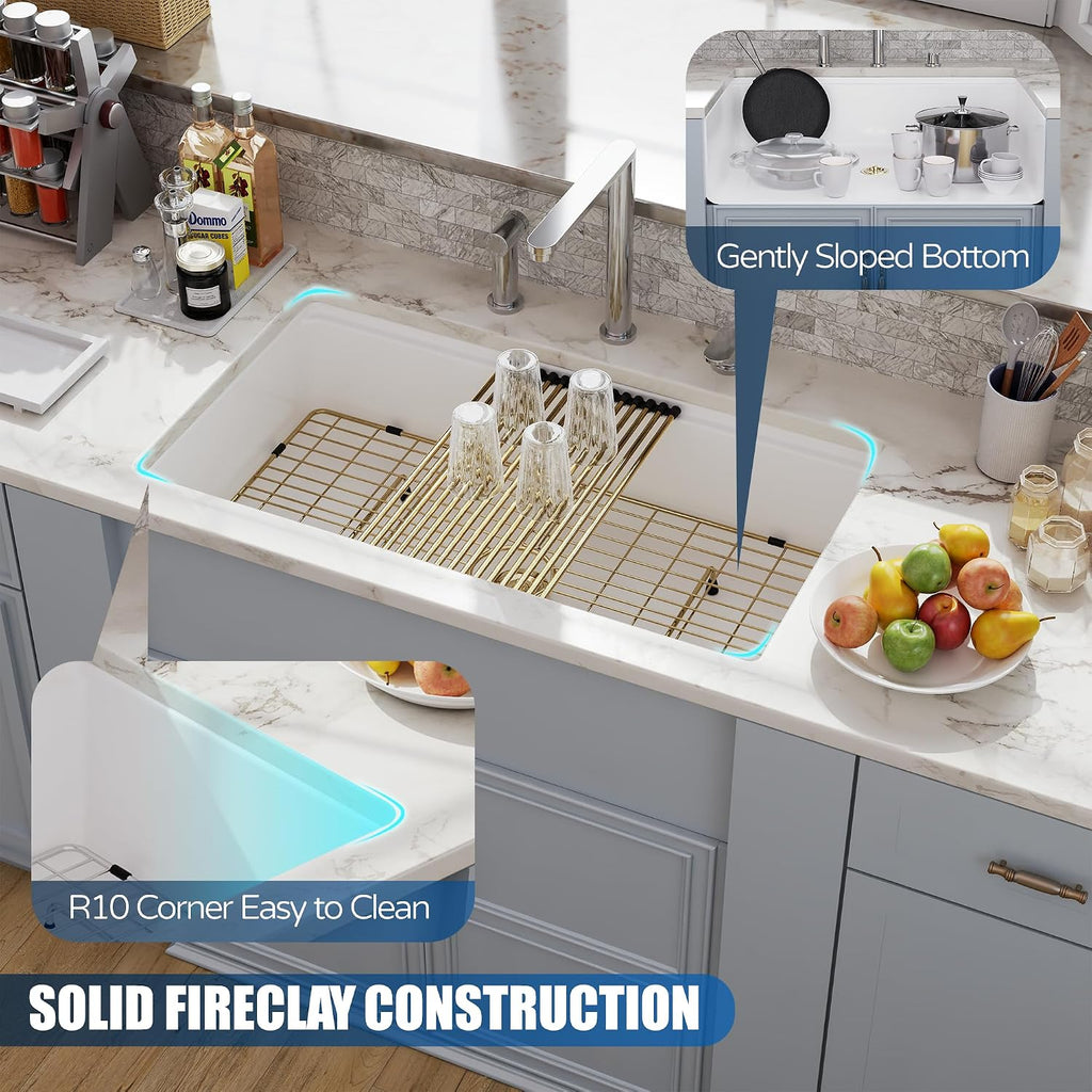 33 White Undermount Kitchen Sink Workstation, Topmount & Undermount Kitchen Sink 33x19 inch White Porcelain Ceramic