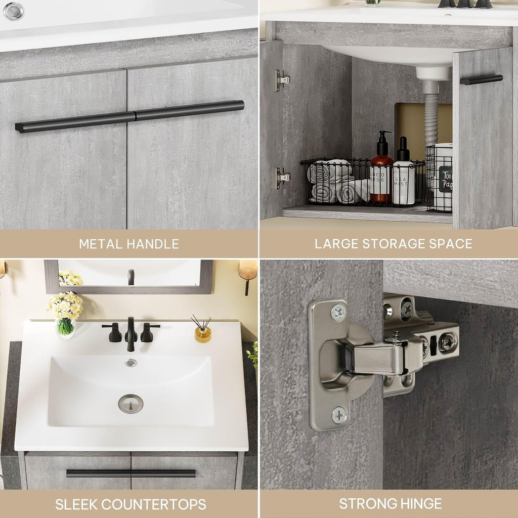 36" Modern Wall Mounted Bathroom Vanity with Sink - White & Gray Cabinet with 2 Soft-Close Doors