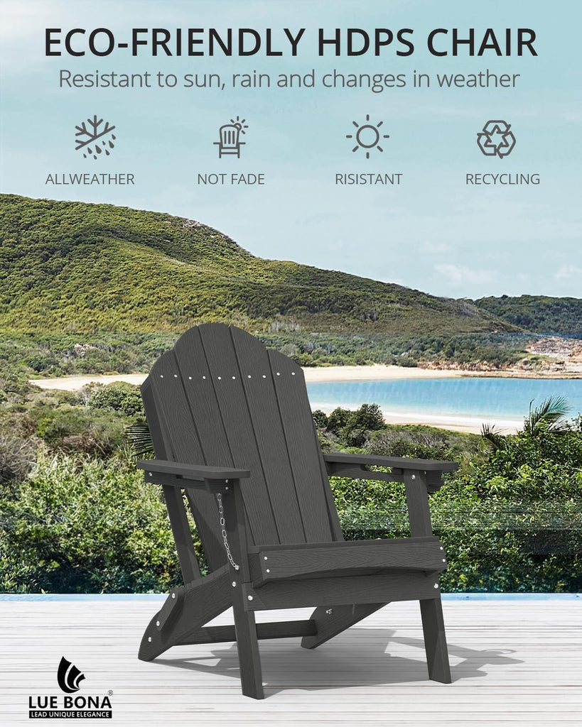 HDPE Folding Adirondack Chairs Set of 4, Black Fire Pit Chairs | All-season weather resistant, ergonomic comfy