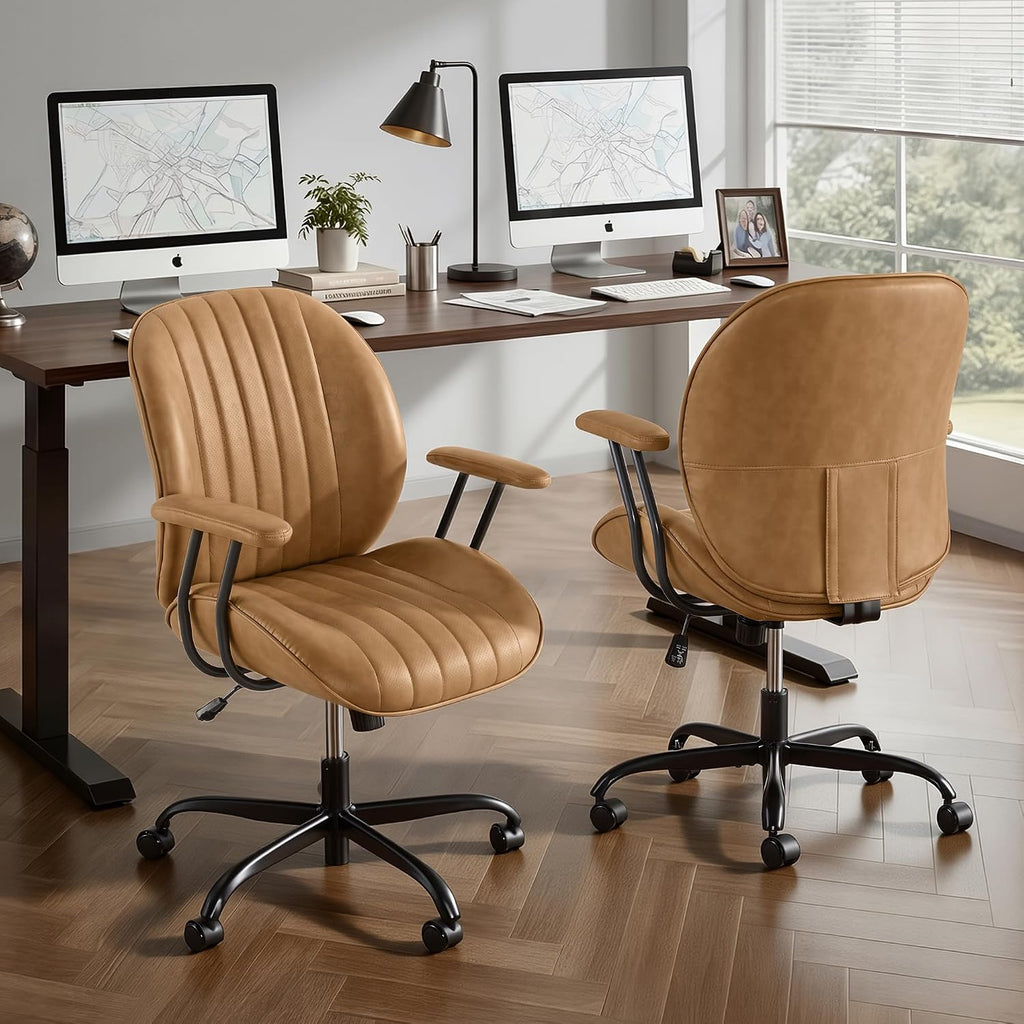 Ergonomic Home with Removable Arms, Adjustable Swivel Desk Chair with Wheels, Modern Faux Leather Computer Chair with
