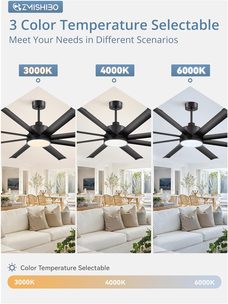 72" Ceiling Fan with LED Light and Remote - Black