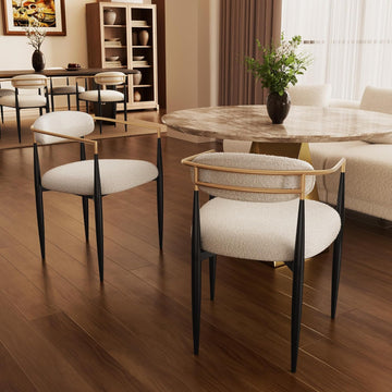 Morden Fort Modern Dining Chairs Set of 2, Upholstered Boucle Dining Chairs with Gold Arms and Black Metal Legs