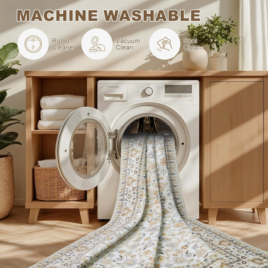 Area Rugs 9x12 Living Room Rug: Washable Rug Soft Vintage Boho Carpet Indoor Floor Non-Slip Stain Re