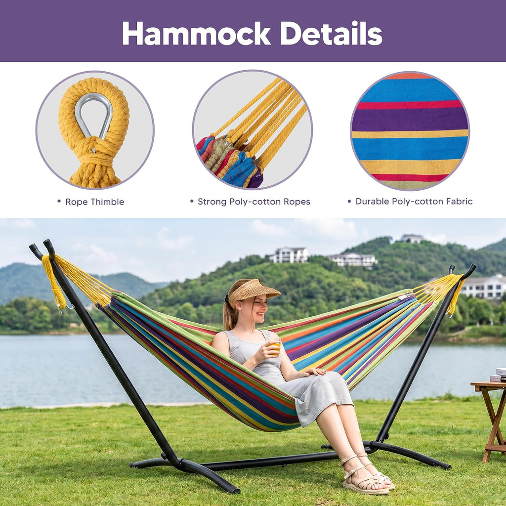 Portable Outdoor Hammock with Stand Included, Rainbow | Fabric Hammock with Stand for Outside