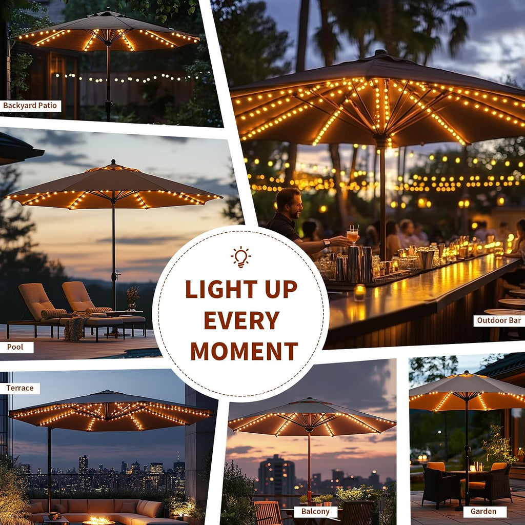 Patio Umbrella Lights 120 LED Cordless Waterproof Lights Umbrella Solar Powered Parasol Ambient Lighting for 7-11 Feet