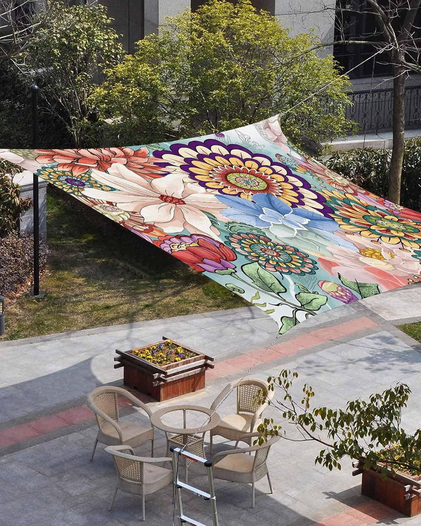 Sun Shade Sail 8'x10' Boho Floral Rectangle Sun Shade Sails Canopy Waterproof Mandala Flowers Plant Outdoor Sunshades