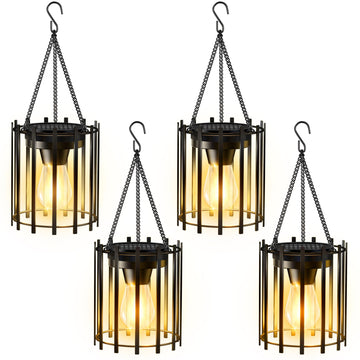 Solar Lanterns Outdoor Waterproof, 4 Pack Upgraded Bright Hanging Lights, Metal Decorative Lanterns for Yard Patio