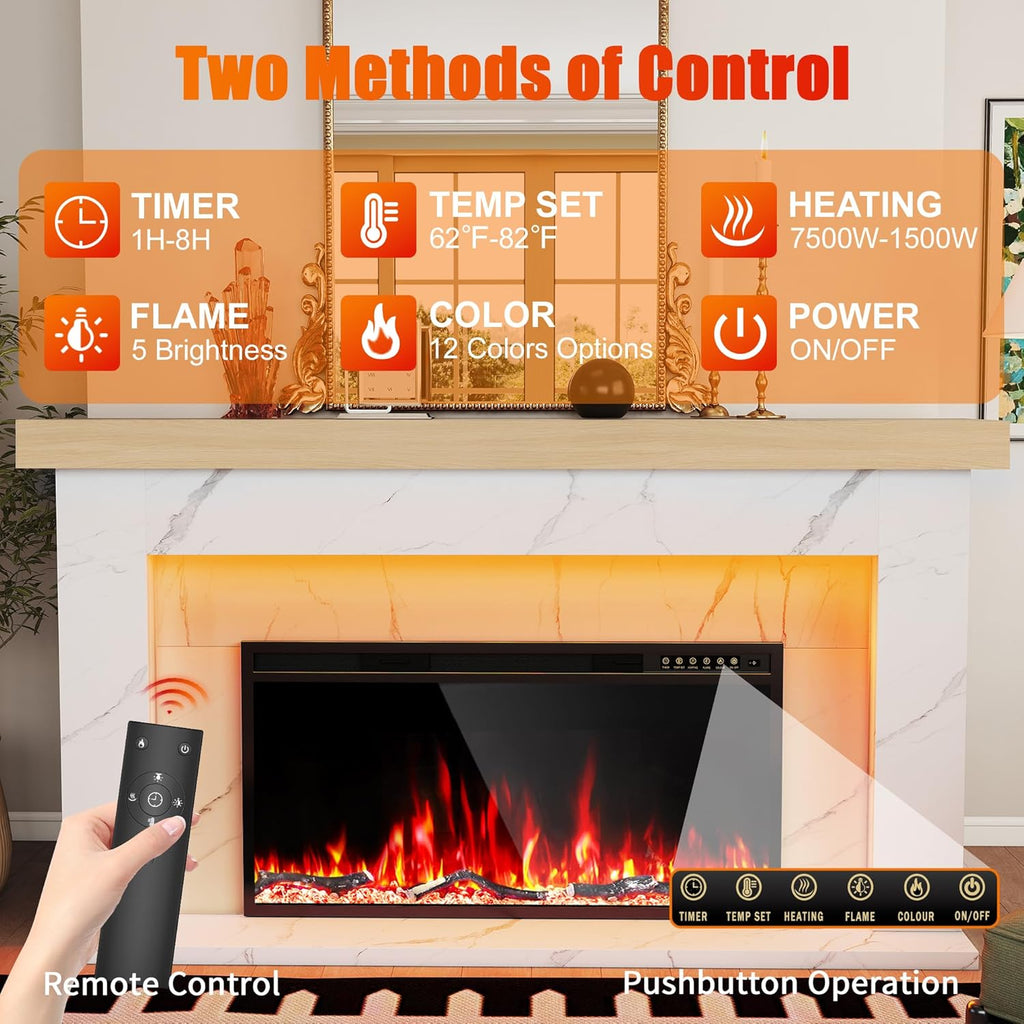 62 Inch Electric Fireplace with Mantel, Replaceable 36" Fireplace Insert Heater, 3D Realistic Log and Flame Effect