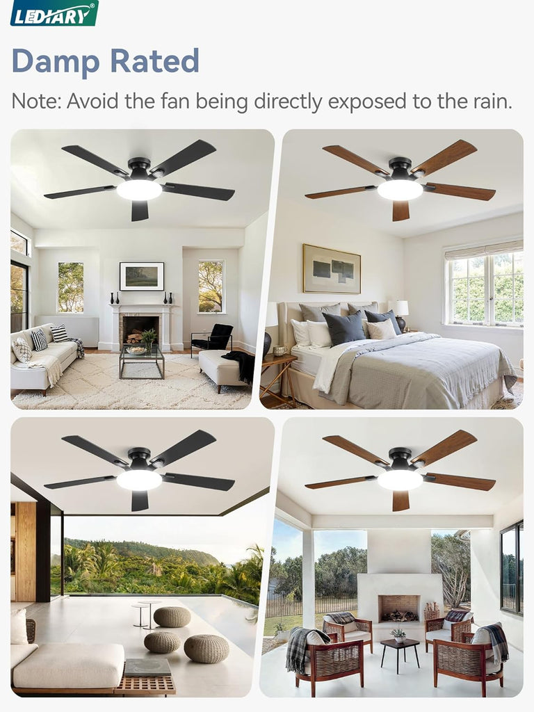 52 Inch Ceiling Fan with Lights and Remote, 30W 12" LED Panel Flush Mount Ceiling Fan