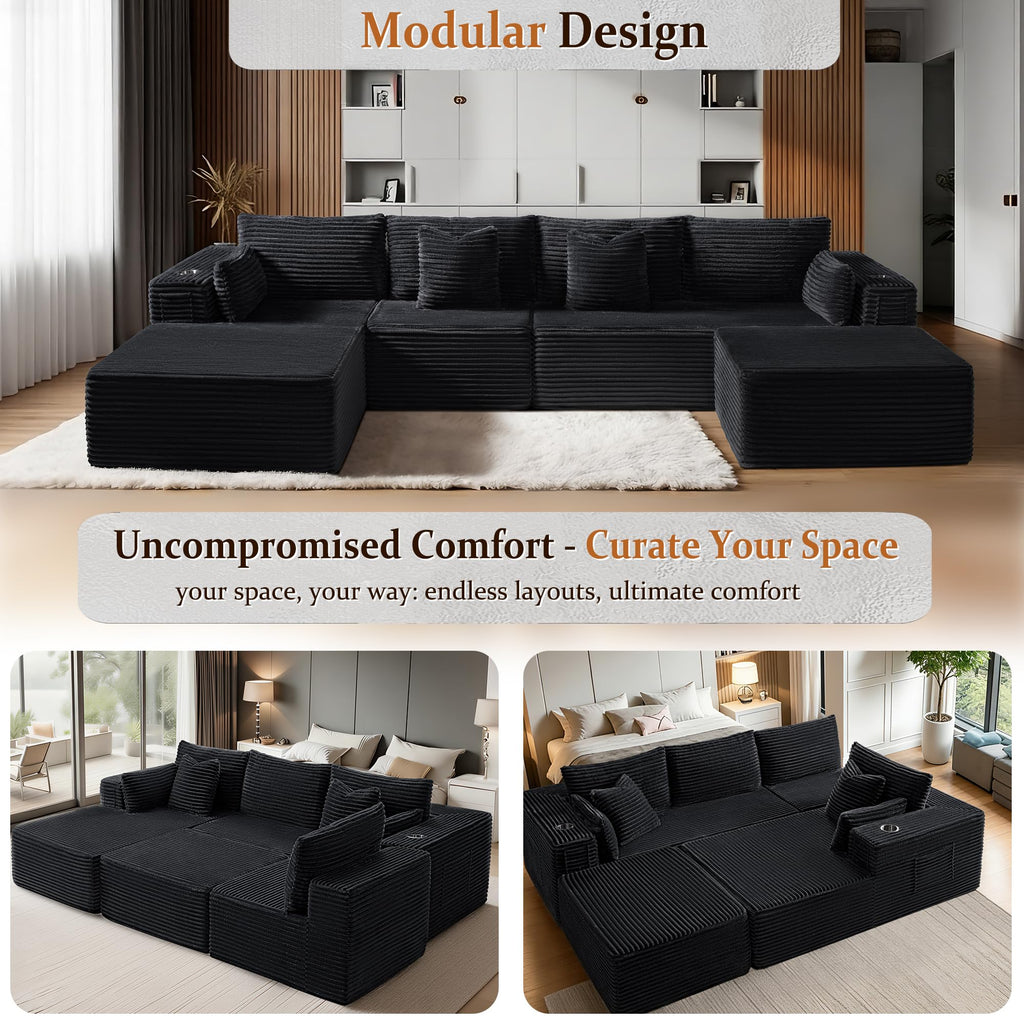 138" Oversized Cloud Sectional Couch, Comfort U Shaped Boneless Sofa, Extra Deep Seats No Assembly, Modular Sofa