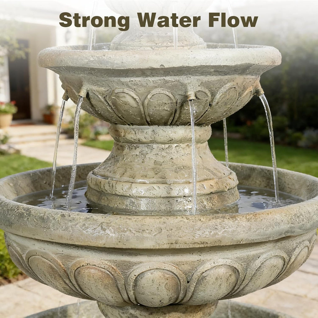 42.5" Water Fountain Outdoor - Large Waterfall Fountain Outside, 3-Tiers Cascading, Fiber Reinforced Concrete