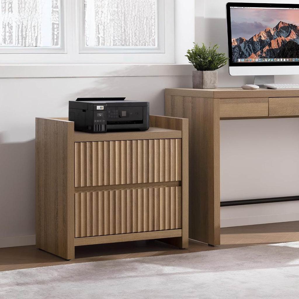 Night Stands Set of 2-Fluted Nightstands with Charging Station- Modern 2 Drawers Nightstand 25" Tall Bedside Table