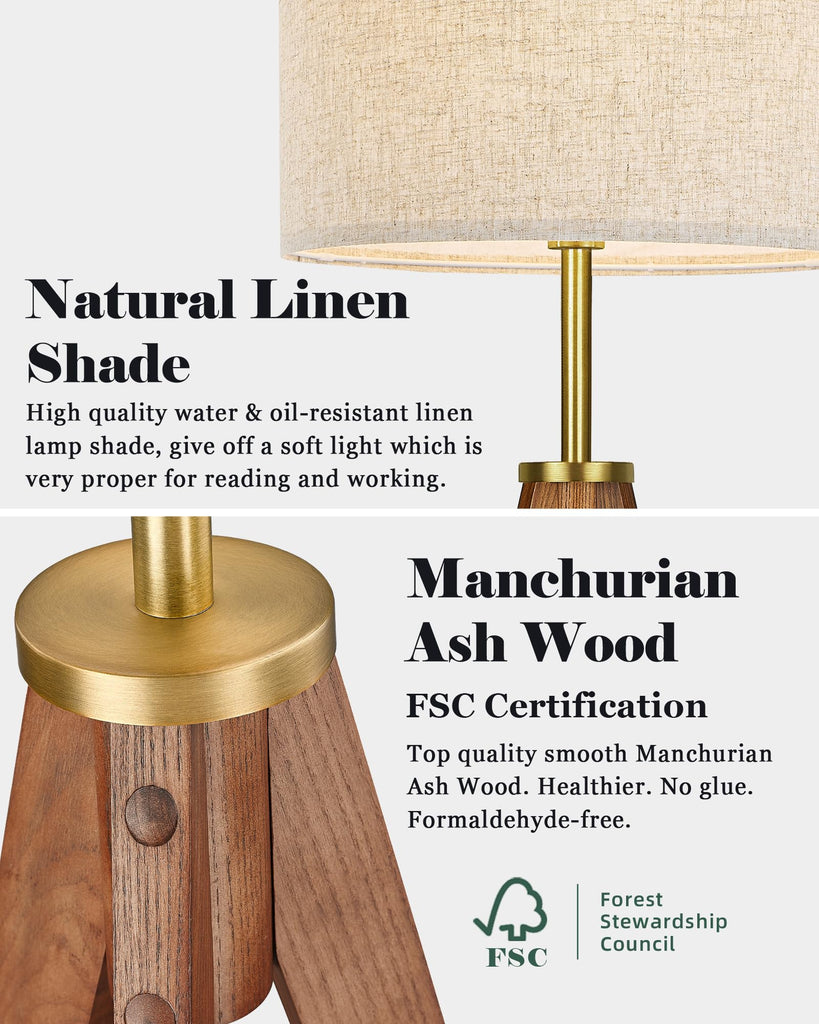 Floor Lamp, Solid Ash Wood Tripod Floor Lamp with Remote Control, Stepless Dimmable Standing Lamp, Tall Lamp