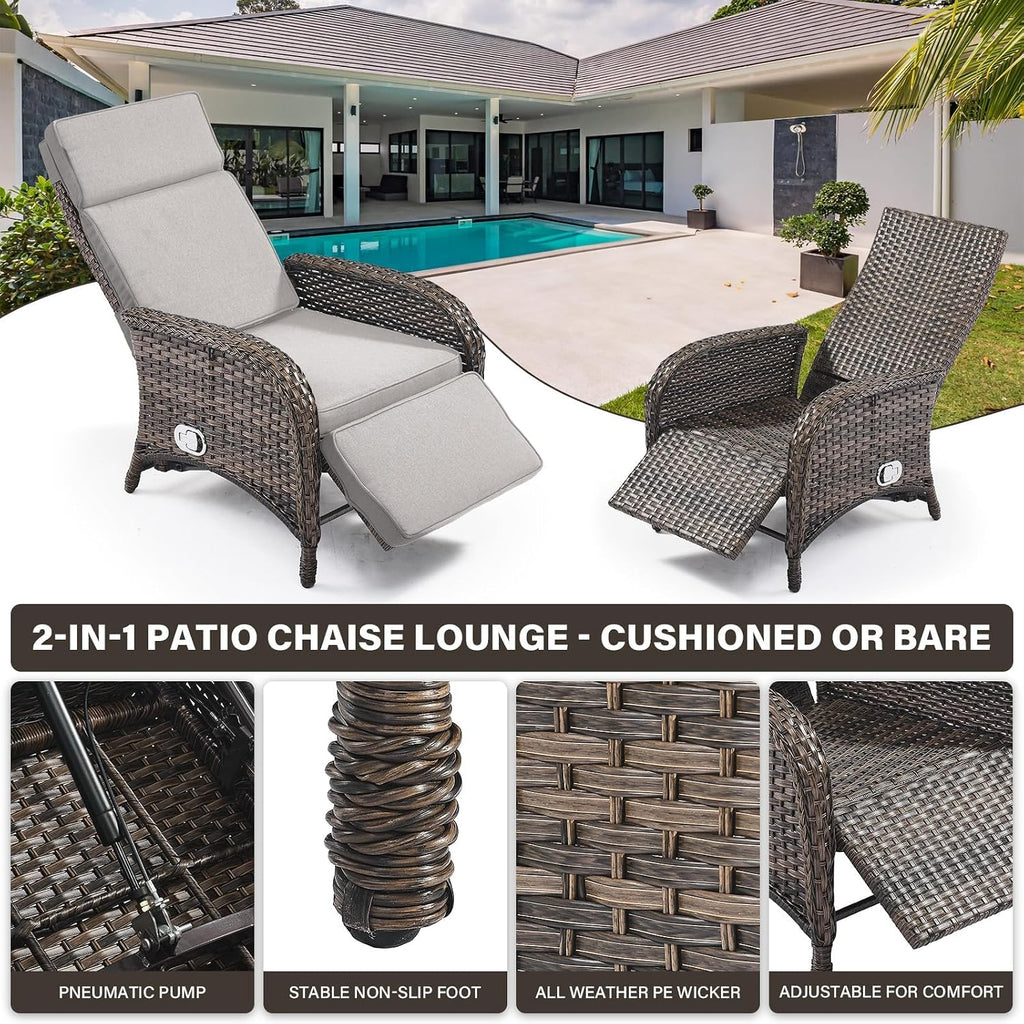 Versatile Outdoor Recliner Chair - Reclining Patio Chair with Adjustable Backrest and Footrest, All-Weather Wicker