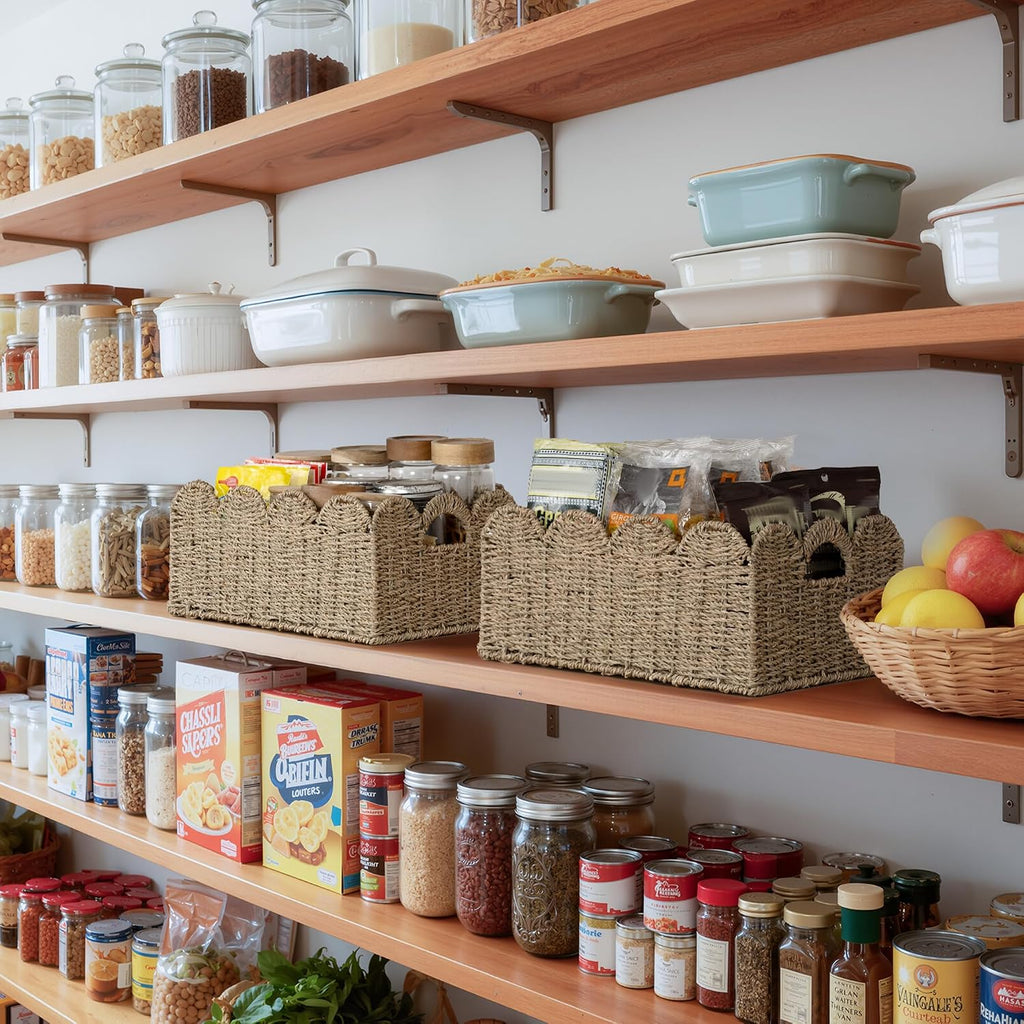 Scalloped Seagrass Baskets, Hand-woven Rattan Baskets with Built-in Handles, Cute Baby Basket , Basket for Organizing