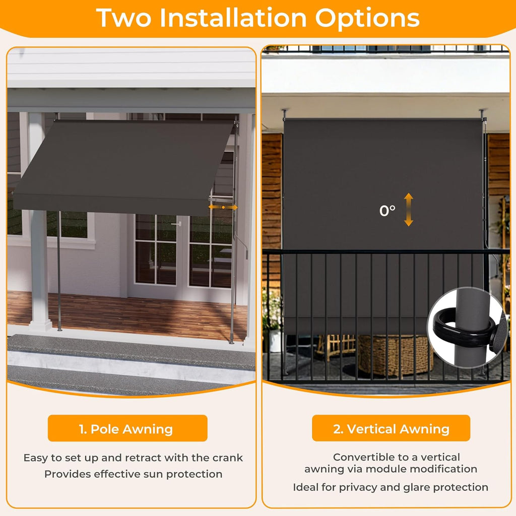 Manual Retractable Awning, 79" W x 118" H Retractable Side Bar 47-59", Outdoor Patio Awnings Height Adjustable