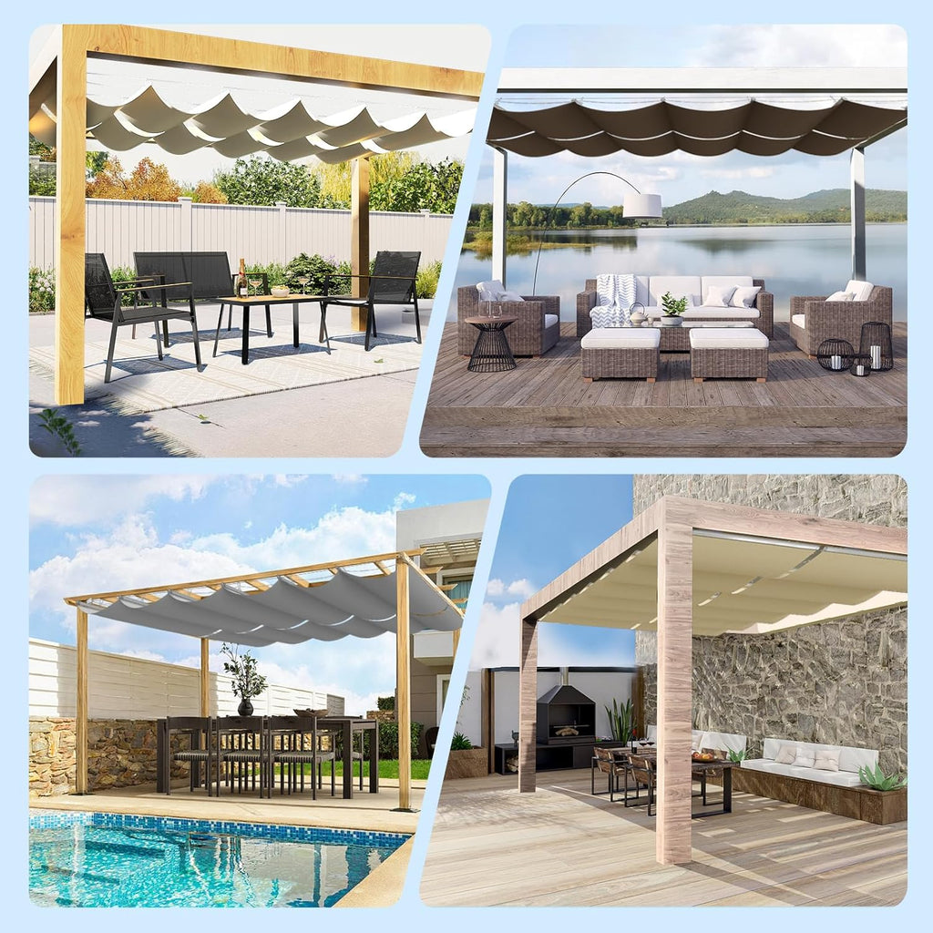 4'W X 18'L Retractable Awnings , Pergola Sliding Shade Cover high-Density Polyethylene Fabric, Wave Shade sail for