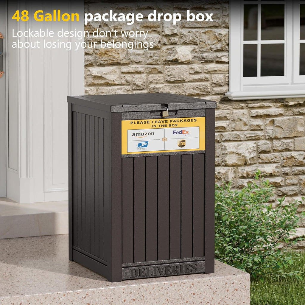 Package Delivery Box 48 Gallon Storage with Lockable Secure, Large Resin Outdoor Package Drop Container