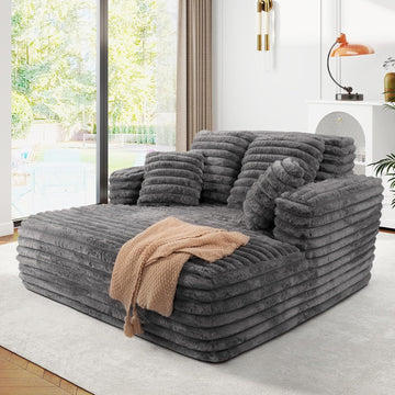 56" Oversized Chaise Lounge Chair Indoor,Plush Faux Fur Sleeper Sofa Couch Bed with Pillows&Wide Armrests,Fluffy