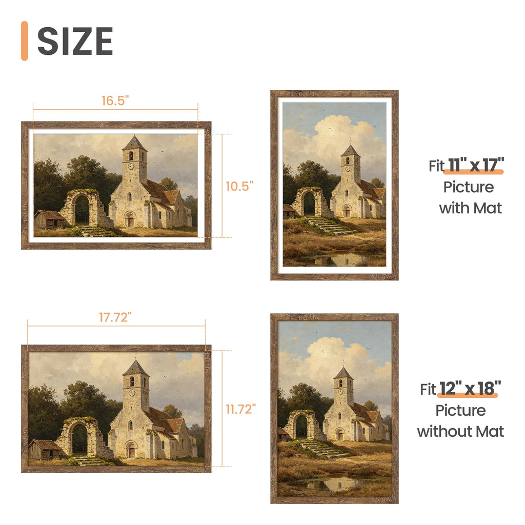 12x18 Picture Frame, Wall Decor Poster Frames, Rustic Brown 1Pack