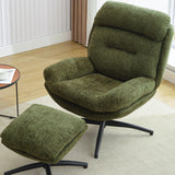Modern Reading Chair and Ottoman — Green Chenille