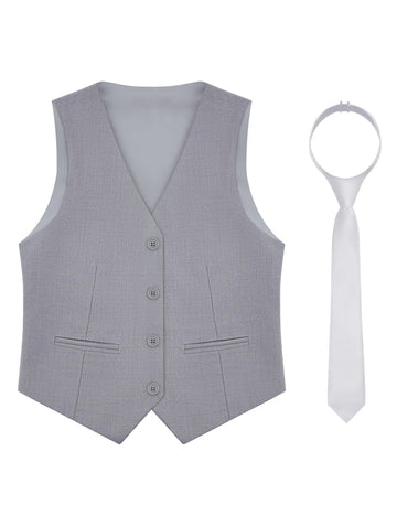 Boys Vest with Tie Kids Formal Light Gray Suit Vest For Toddler