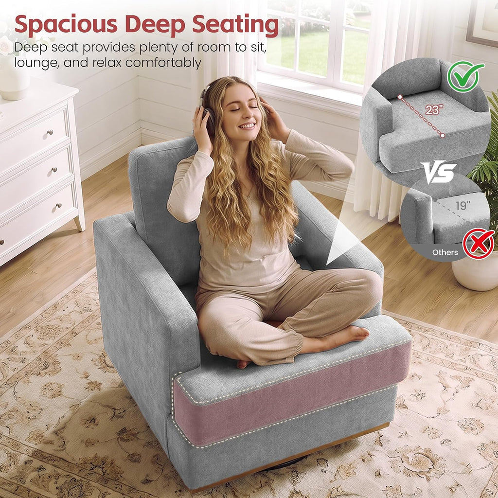 Swivel Accent Chair, 360° Swivel Square Armchairs with Deep Seat, Modern Comfy Upholstered Single Sofa Reading Chair