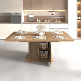 63"-79" Extendable Dining Room Table for 6-10 People, Modern Minimalist Dining Table with 2 Tier Storage, Space