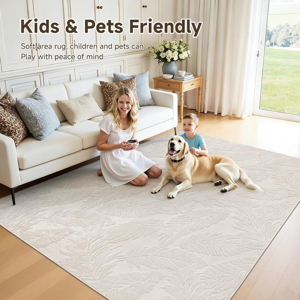 Area Rugs for Living Room 9x12, Machine Washable Non Slip Neutral Boho Modern Rug, Soft Fluffy Carpe