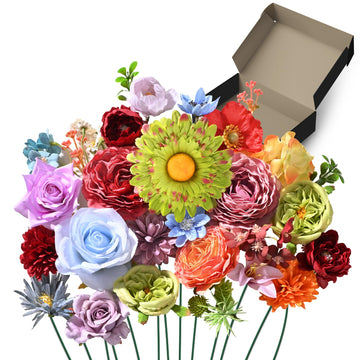 Artificial Flower Box, 38PCS Silk Floral Stems, Multi Color