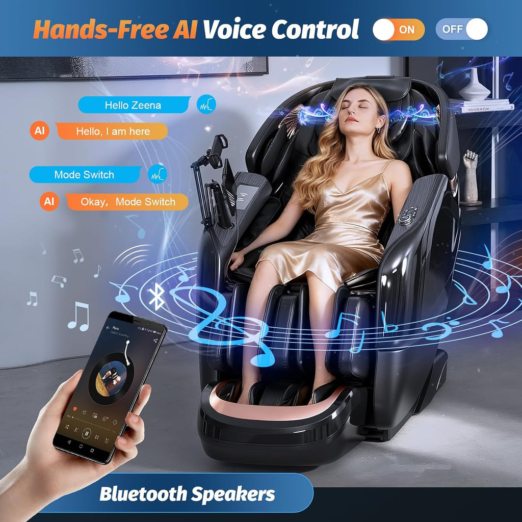 Massage Chair Full Body, 2026 Zero Gravity SL-Track Shiatsu Massage Chairs Recliner with AI Voice, LED Backlight