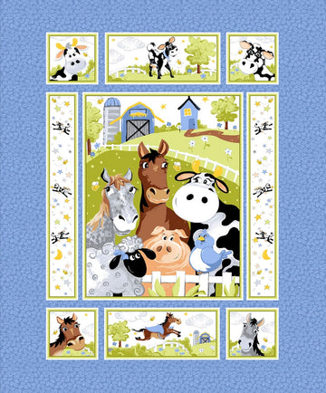 Susybee Barnyard Blues Denim Blue Quilt Cotton Baby Fabric Panel # - 36"x44" Cotton Fabric Panel