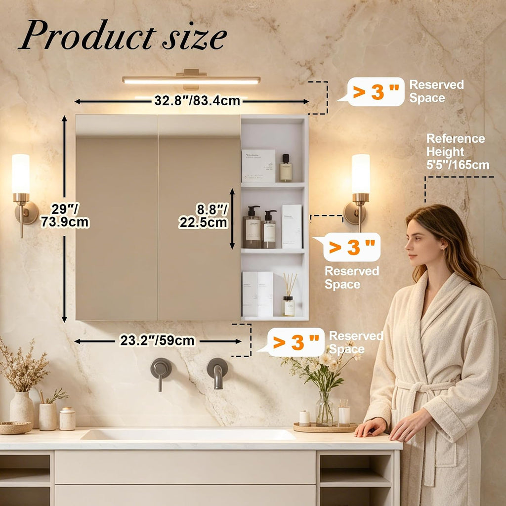 Double Door Medicine Cabinet Mirror, Wall Mount Bathroom Cabinet